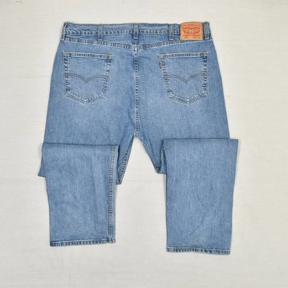 Levi's Men's Jeans Cotton Blue Size 42x30 Zip Solid 505 Regular Straight Denim